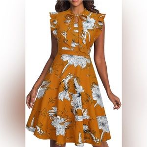 RANPHEE Women’s Summer Tie Neck Floral A Line Fit and Flare Dress NWT